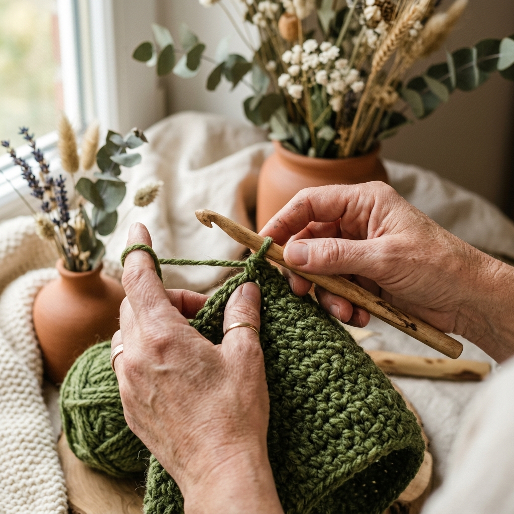 Creator crocheting an amigurumi
